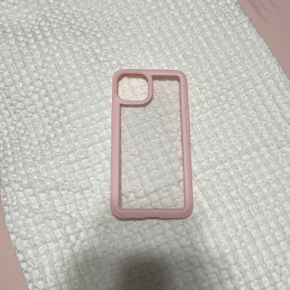 Clear iPhone 13 case with pink bumper